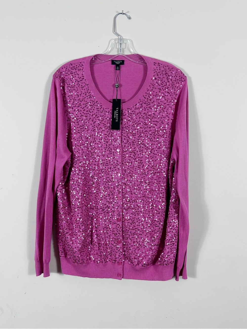 Talbots Woman 2X Pink Sequin Cardigan Sweater NWT Silk Cotton Plus Size